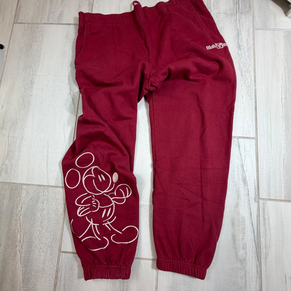 Disney Mickey Mouse Sweatpants Burgundy Red Joggers Walt Disney World Mens Large